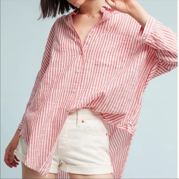 Anthropologie Tops - Anthropologie Holding Horses Red White Striped Button Down Shirt